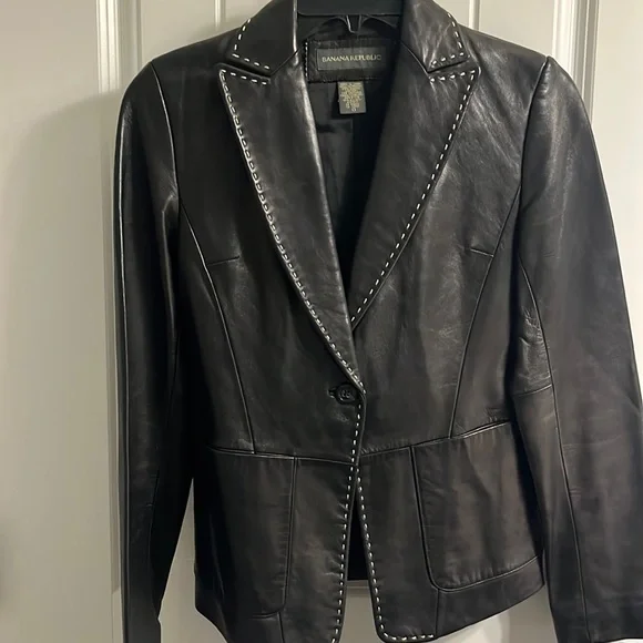Banana Republic Leather Stitch Detail Moto Blazer/Jacket fit XS - Picture 15 of 17